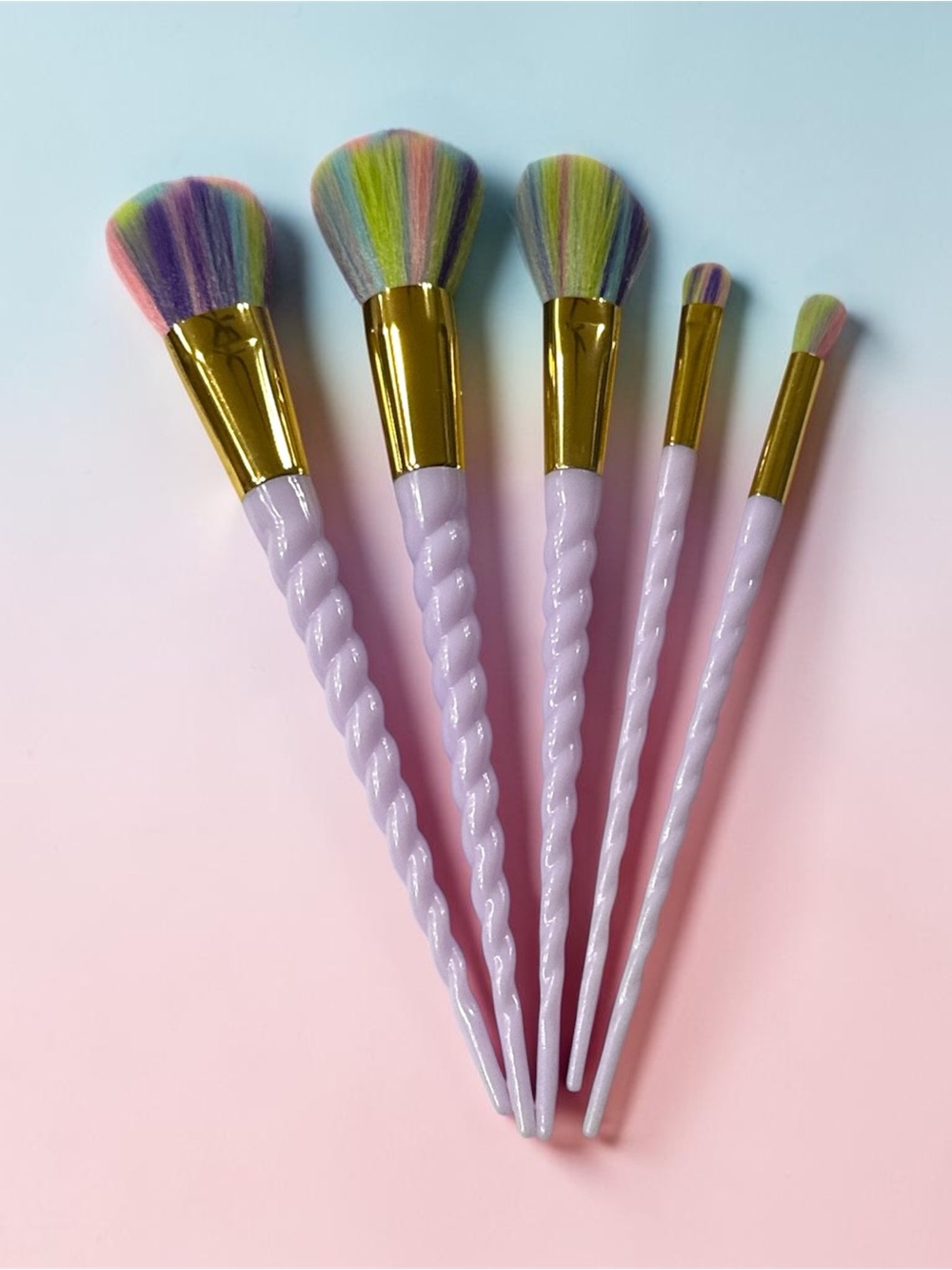 Unicorn Twist Handle Rainbow Makeup Brush Set -‎ Lavender Handles